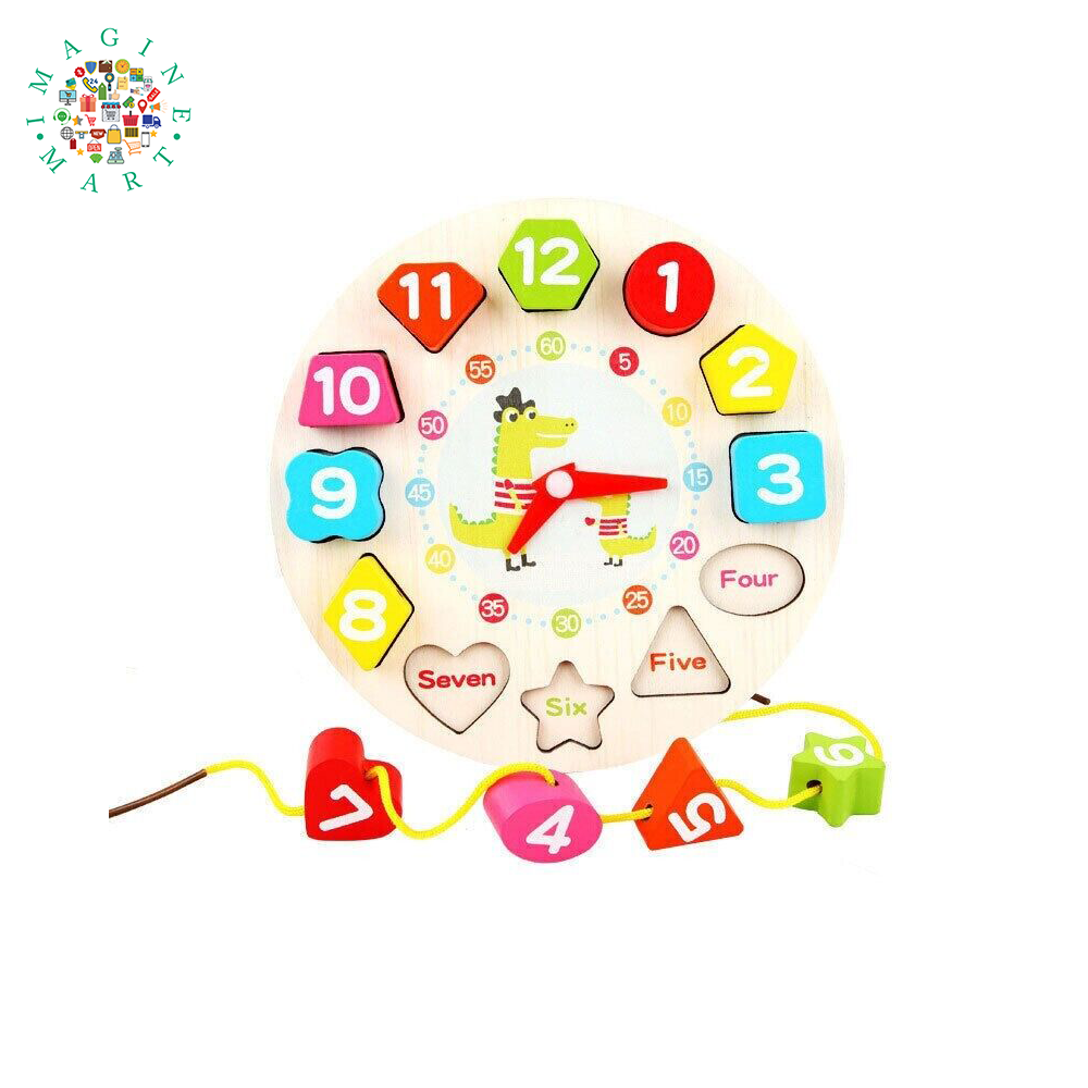 Wooden Learning Clock Shape Sorter Puzzle - Early Educational Toy for Kids.