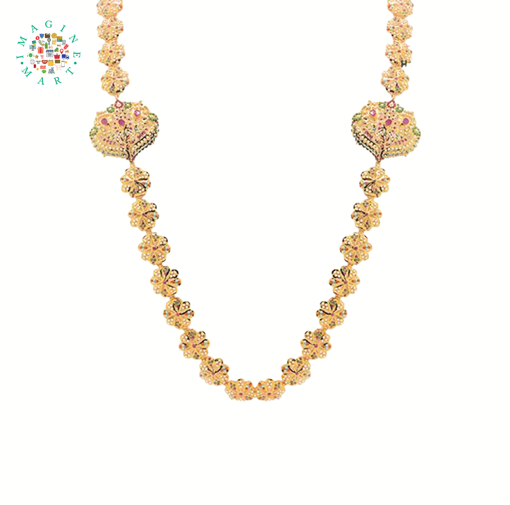 Floral Stone Studded Necklace: Palatial Elegance in Coloured Stones.