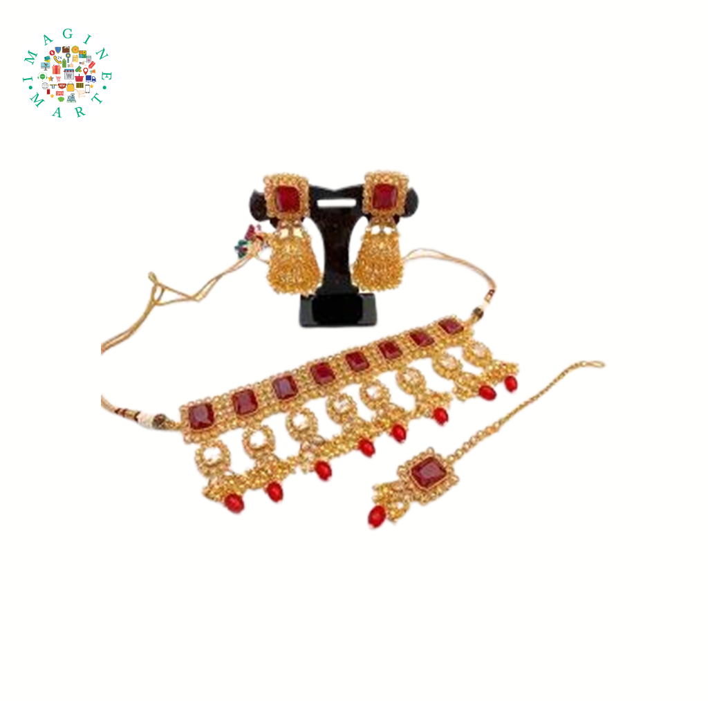 Golden Bridal Set with Real Red Stones for Girls.