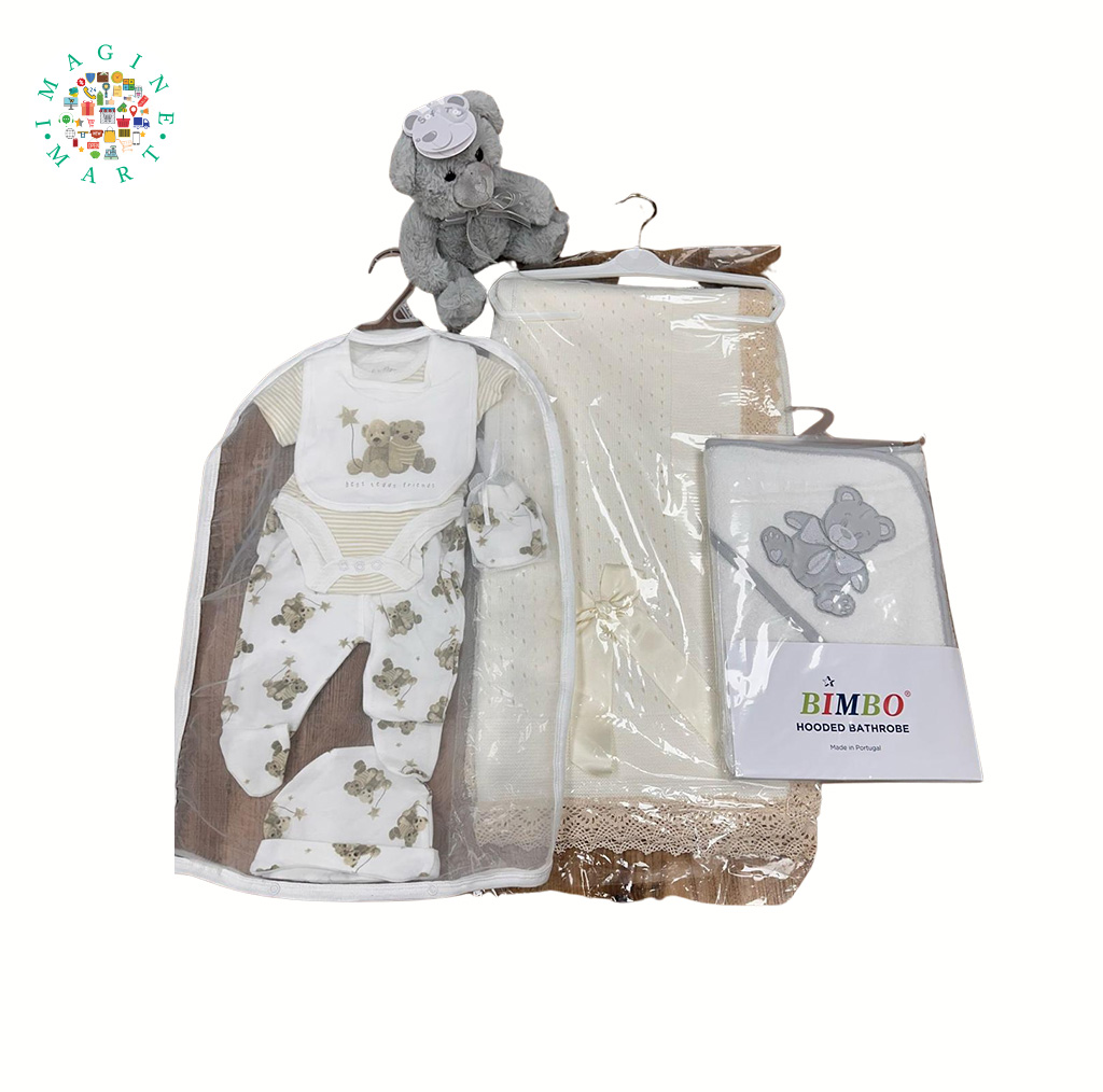 Luxurious BIMBO Hooded Bathrobe and Baby Blanket Set: Made in Portugal.