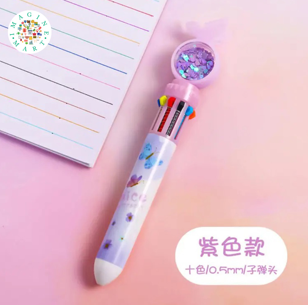Butterfly Sequin Ballpoint Pen: 10-Colour Multifunction for Student Note-Taking.