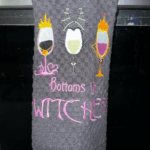 Black Kitchen Towel - Halloween Themed - Machine Embroidery - 'Bottoms up Witches' 4 169a9e5eba704ef81e152b71406f7198