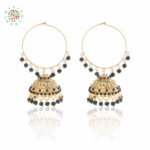 Black Beads Jadau Gold Polished Traditional Punjabi Earrings Bali Set