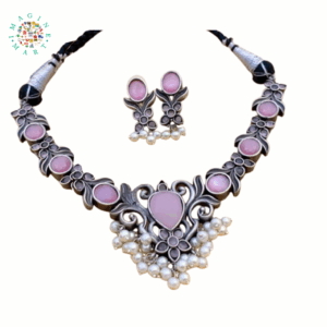 Handcrafted Oxidised Silver Chain Jhumka: Elegant Stone Embellished.