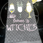 Black Kitchen Towel - Halloween Themed - Machine Embroidery - 'Bottoms up Witches' 3 2bbb09255a32b8493eb8336907a0f946