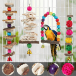 Bird Perch & Toys - 6 Pack Accessories, Wooden Chew Toys & Perch Stand for Parakeet, Conure, Cockatiel, Lovebird, Parrotlet, Budgie, Finches & Other Small to Medium Sized Birds 3 590848b3bd4b4ca843af62ba45ee8ac2
