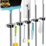 Broom Holder, 5 Holders + 4 Hooks Broom Holder Wall Mounted with Nails Installation, Stainless Steel Mop Holder, Mop and Broom Holder Self Adhesive, Heavy Duty Broom Gripper