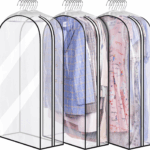 Gusseted Clear Suit Covers Garment Bags for Clothes 100Cm Waterproof Cothes Covers Protector Bags with Side Zip for Coats, Shirts, Dresses, 3 Packs