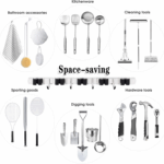 Broom Holder, 5 Holders + 4 Hooks Broom Holder Wall Mounted with Nails Installation, Stainless Steel Mop Holder, Mop and Broom Holder Self Adhesive, Heavy Duty Broom Gripper 4 764b121b469926938fca0c789cb39efa