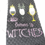 Black Kitchen Towel - Halloween Themed - Machine Embroidery - 'Bottoms up Witches' 2 a5d82a144e95f023ef06a7fa627eff0d