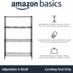 4-Shelf Storage Unit with Height Adjustable Shelves and Levelling Feet, 640 Kg Max Weight, Black, 35.6 Cm D X 91.4 Cm W X 137.1 Cm H 4 b4a379f5dffa244d8c7ccba200914ace