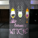 Black Kitchen Towel - Halloween Themed - Machine Embroidery - 'Bottoms up Witches' 5 d1f37b665c80ee9701f0e6298745bd83