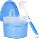 Denture Cleanning Set Denture Cleaning Case with Denture Brush, Blue