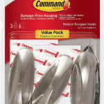 Designer Hooks, Medium, Brushed Nickel, 3-Hooks (17081BN-3ES), Great for Dorm Decor